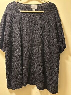 Fitting Image Textured Short Sleeve Knit Top - Black
